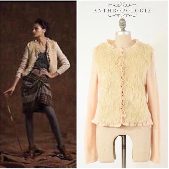 Anthropologie Sweaters - Anthro Moth Icing Age Faux-fur Ecru Wool Sweater